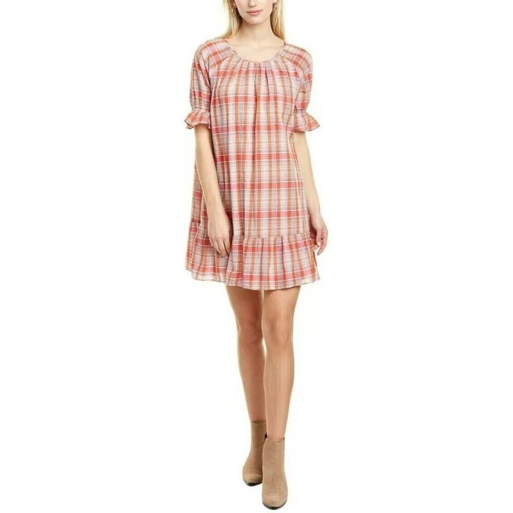 Madewell Women's Plaid Ruffle-Sleeve Popover Mini Dress Medium MSRP $110